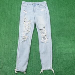 American Eagle Jeans Womens 8 Light Wash Curvy Hi Rise Jegging Ripped Stretch